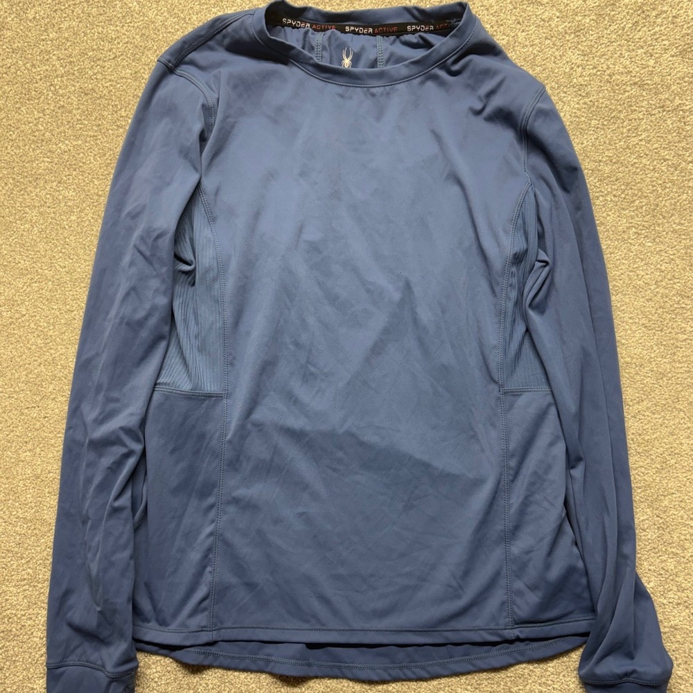 Spyder Active Mens Medium Blue Long Sleeve Base Layer Top Zip Pocket SP1000U